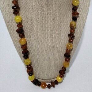 Retro Brown & Yellow Acrylic Bead Necklace Perfect for Fall